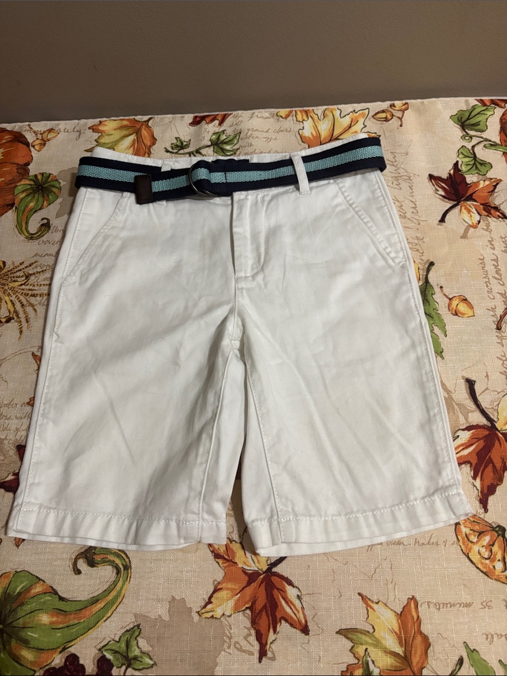 Place White Flat-Front Shorts with Blue-Trim Belt